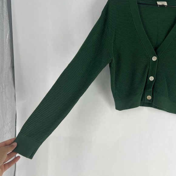 Aritzia Wilfred Womens Light Cropped Cardigan Size XS Green Linen Blend V-Neck - Picture 4 of 13